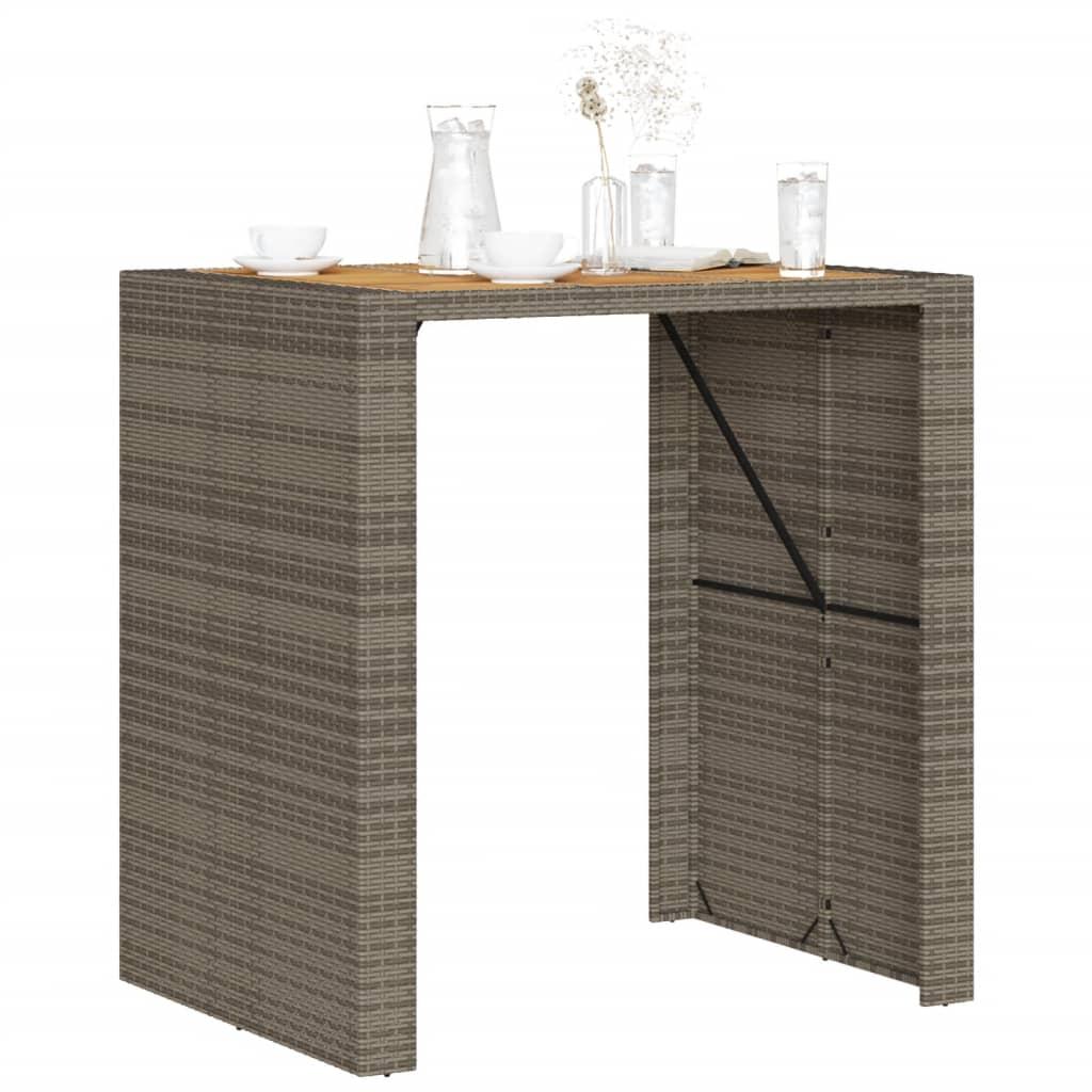 Mesa alta jardín superficie madera ratán PE negro 105x80x110 cm