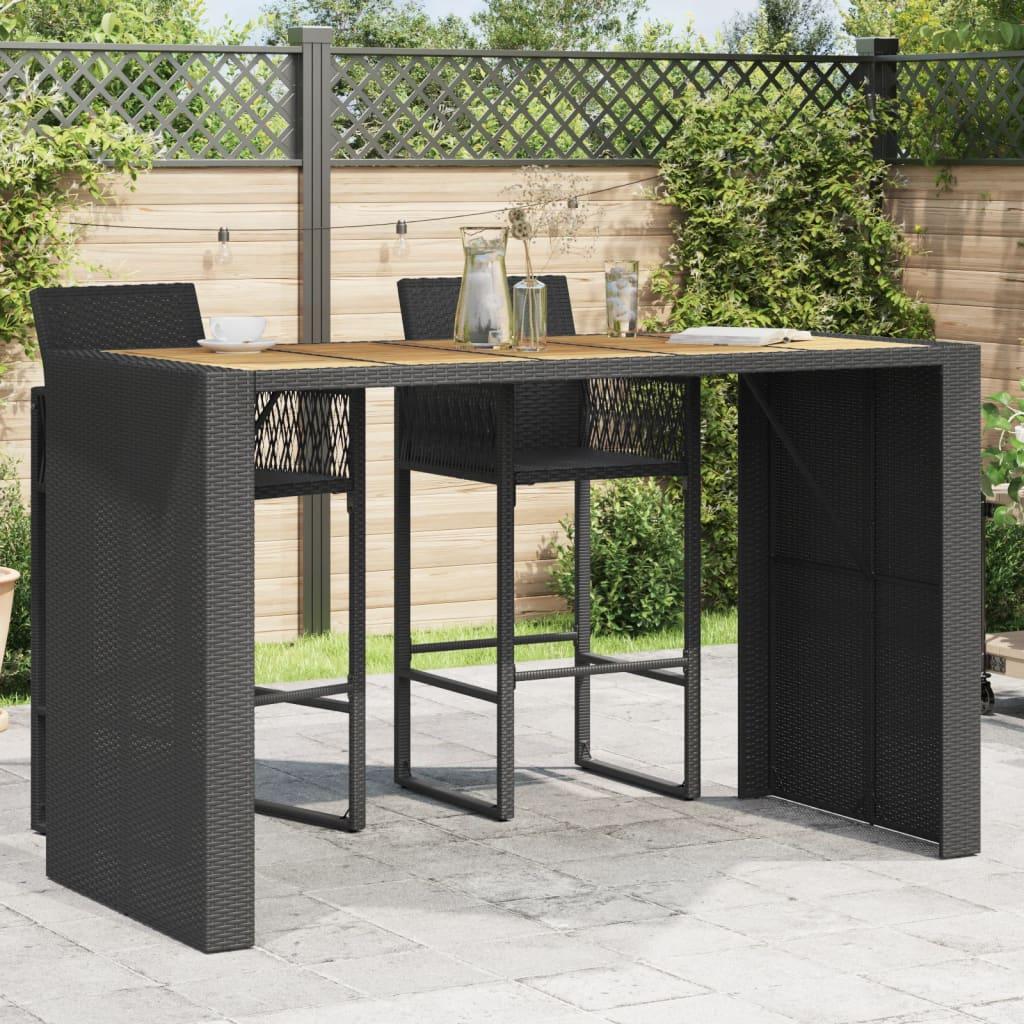 Mesa alta jardín superficie madera ratán PE negro 105x80x110 cm