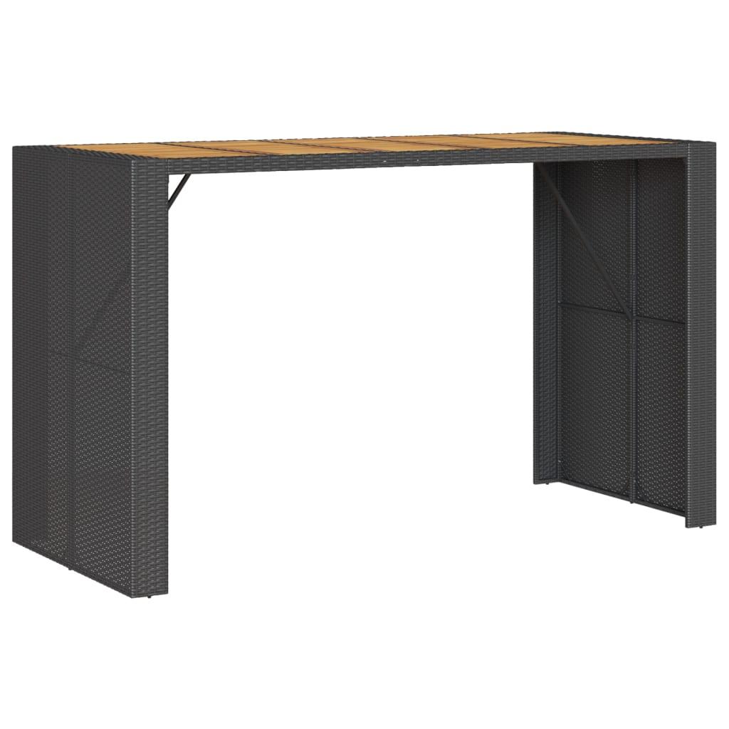 Mesa alta jardín superficie madera ratán PE negro 105x80x110 cm