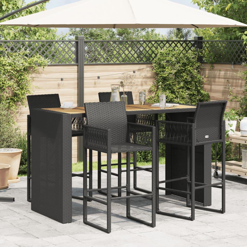 Mesa alta jardín superficie madera ratán PE negro 105x80x110 cm