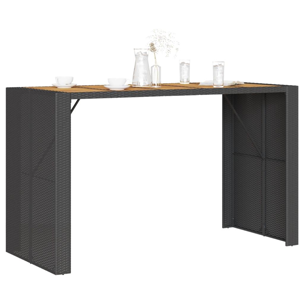 Mesa alta jardín superficie madera ratán PE negro 105x80x110 cm