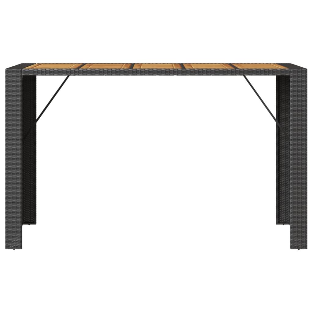 Mesa alta jardín superficie madera ratán PE negro 105x80x110 cm