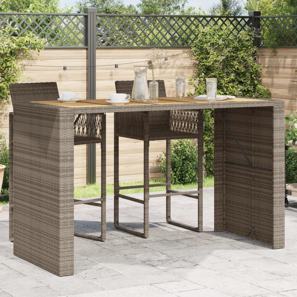 Mesa alta jardín superficie madera ratán PE negro 105x80x110 cm
