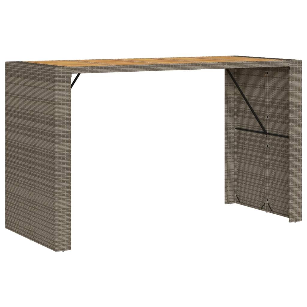 Mesa alta jardín superficie madera ratán PE negro 105x80x110 cm