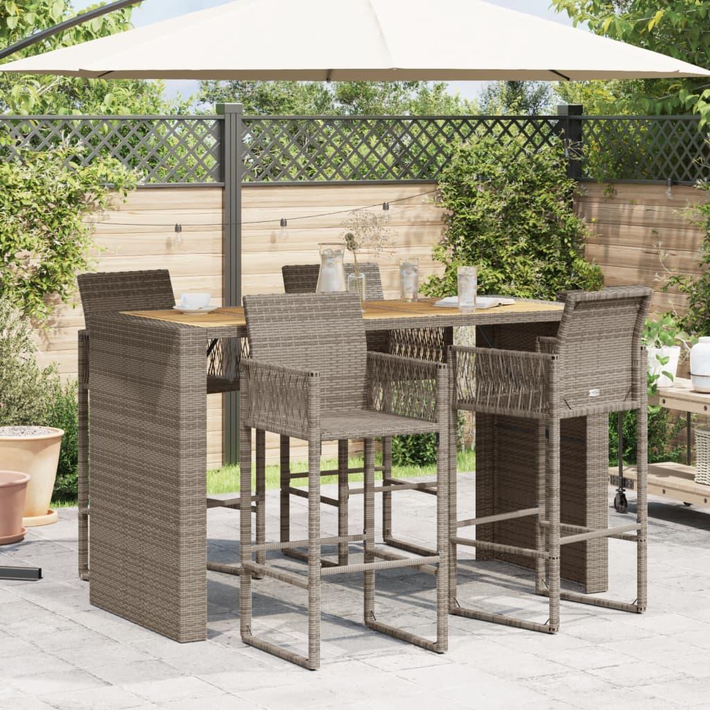 Mesa alta jardín superficie madera ratán PE negro 105x80x110 cm