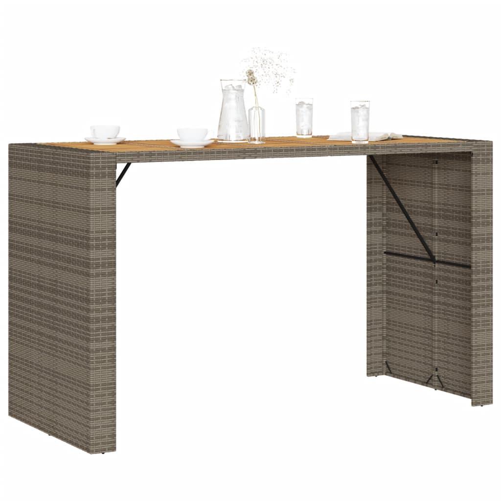 Mesa alta jardín superficie madera ratán PE negro 105x80x110 cm