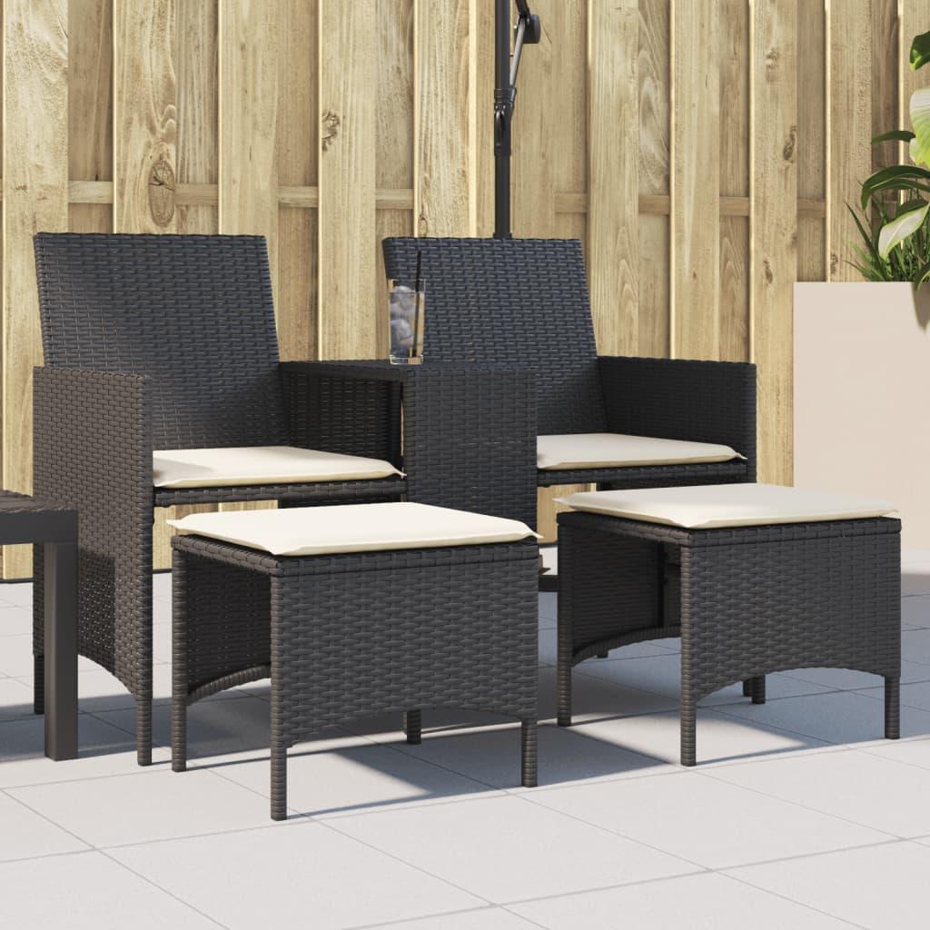Sofá de jardín 2 plazas con mesa y taburetes ratán PE