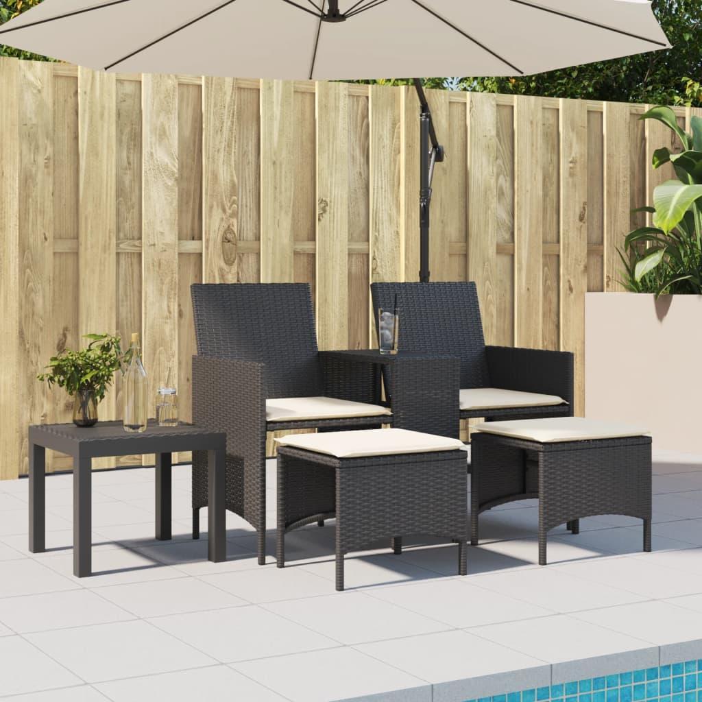 Sofá de jardín 2 plazas con mesa y taburetes ratán PE