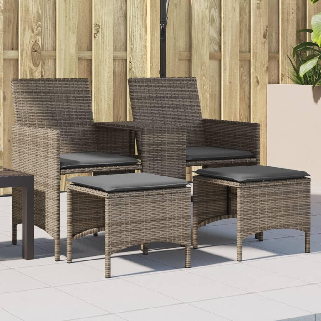Sofá de jardín 2 plazas con mesa y taburetes ratán PE