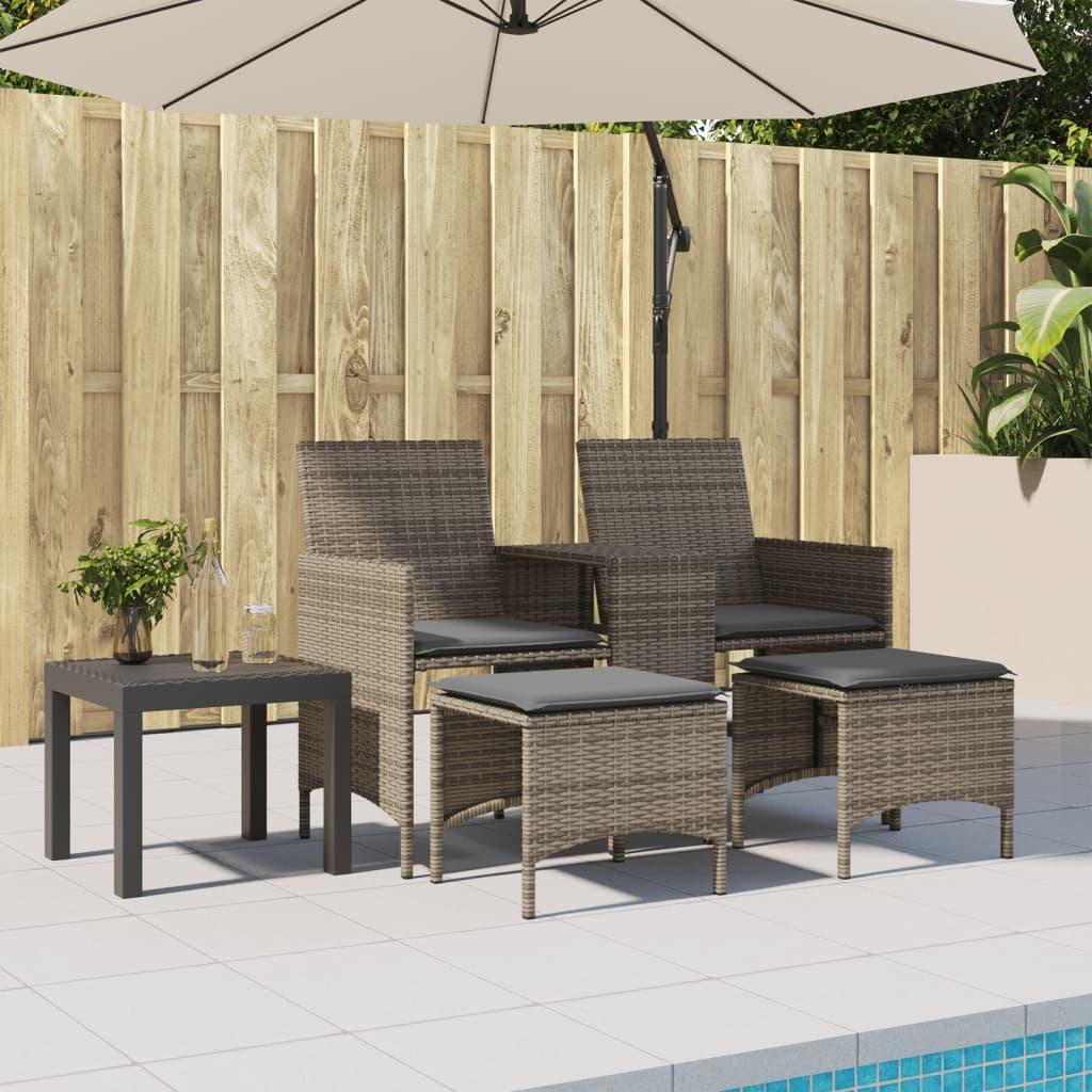 Sofá de jardín 2 plazas con mesa y taburetes ratán PE