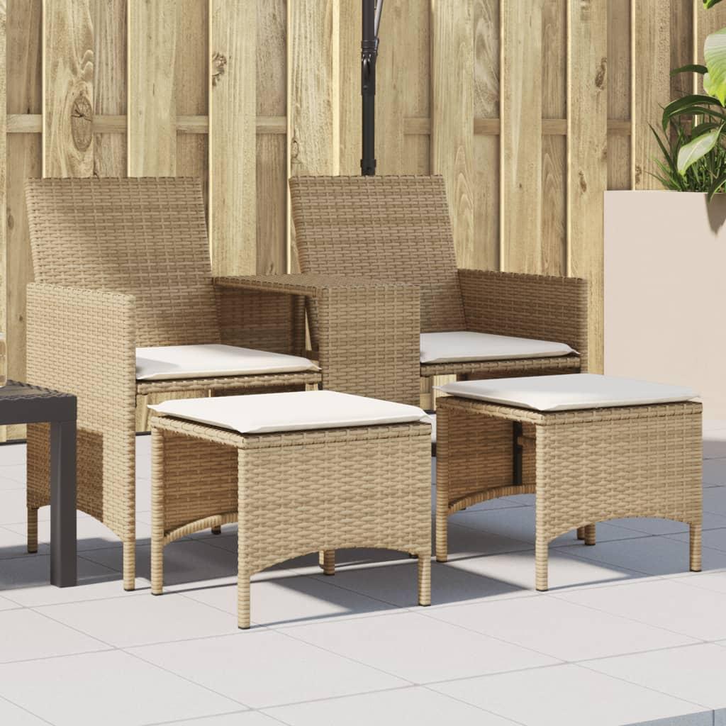 Sofá de jardín 2 plazas con mesa y taburetes ratán PE