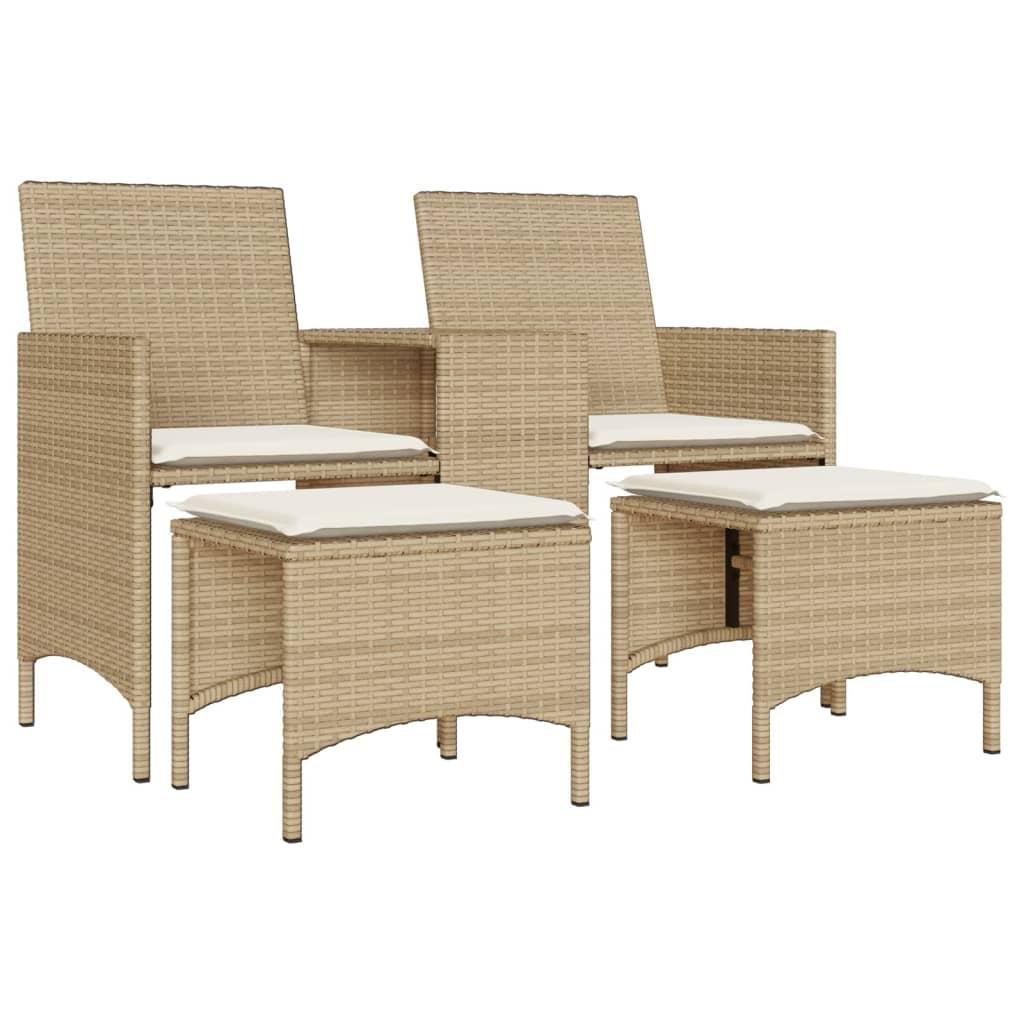 Sofá de jardín 2 plazas con mesa y taburetes ratán PE