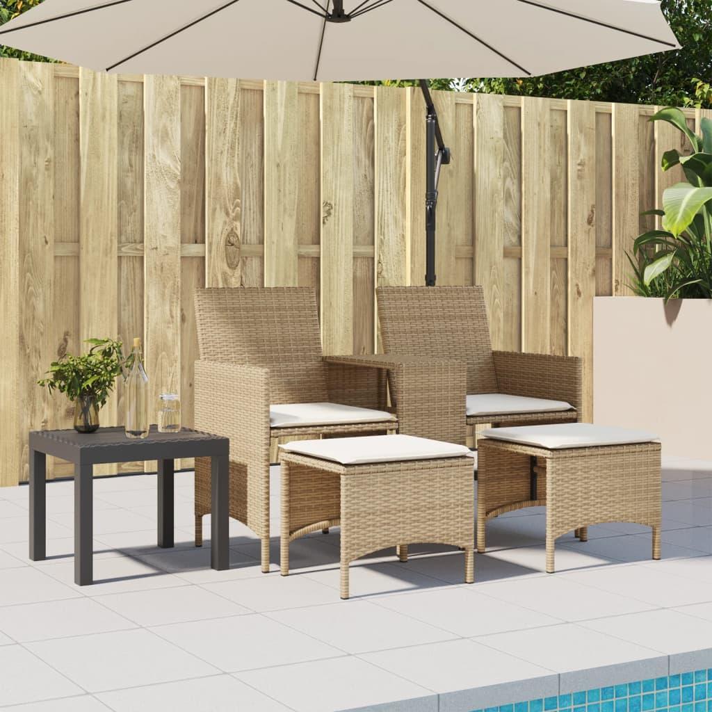 Sofá de jardín 2 plazas con mesa y taburetes ratán PE