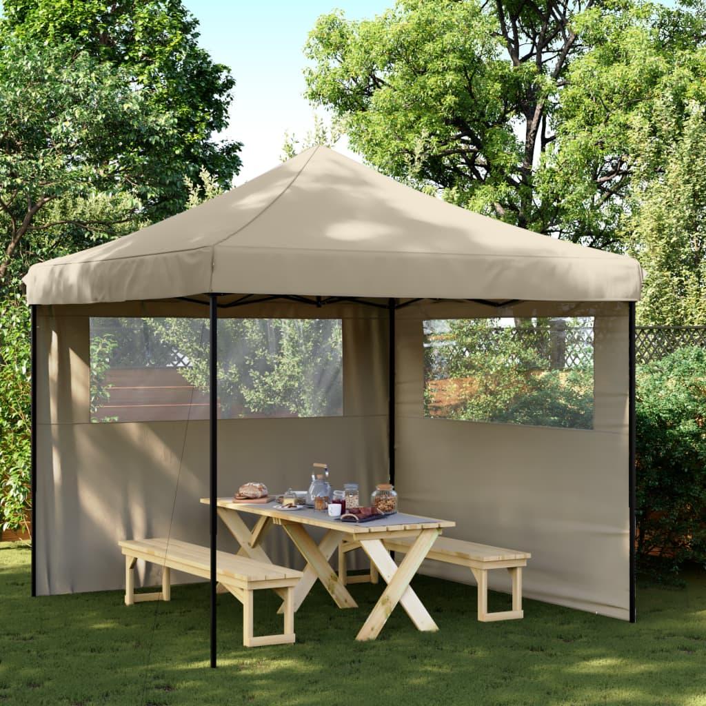 Tienda de fiesta plegable Pop-Up con 2 paredes laterales beige