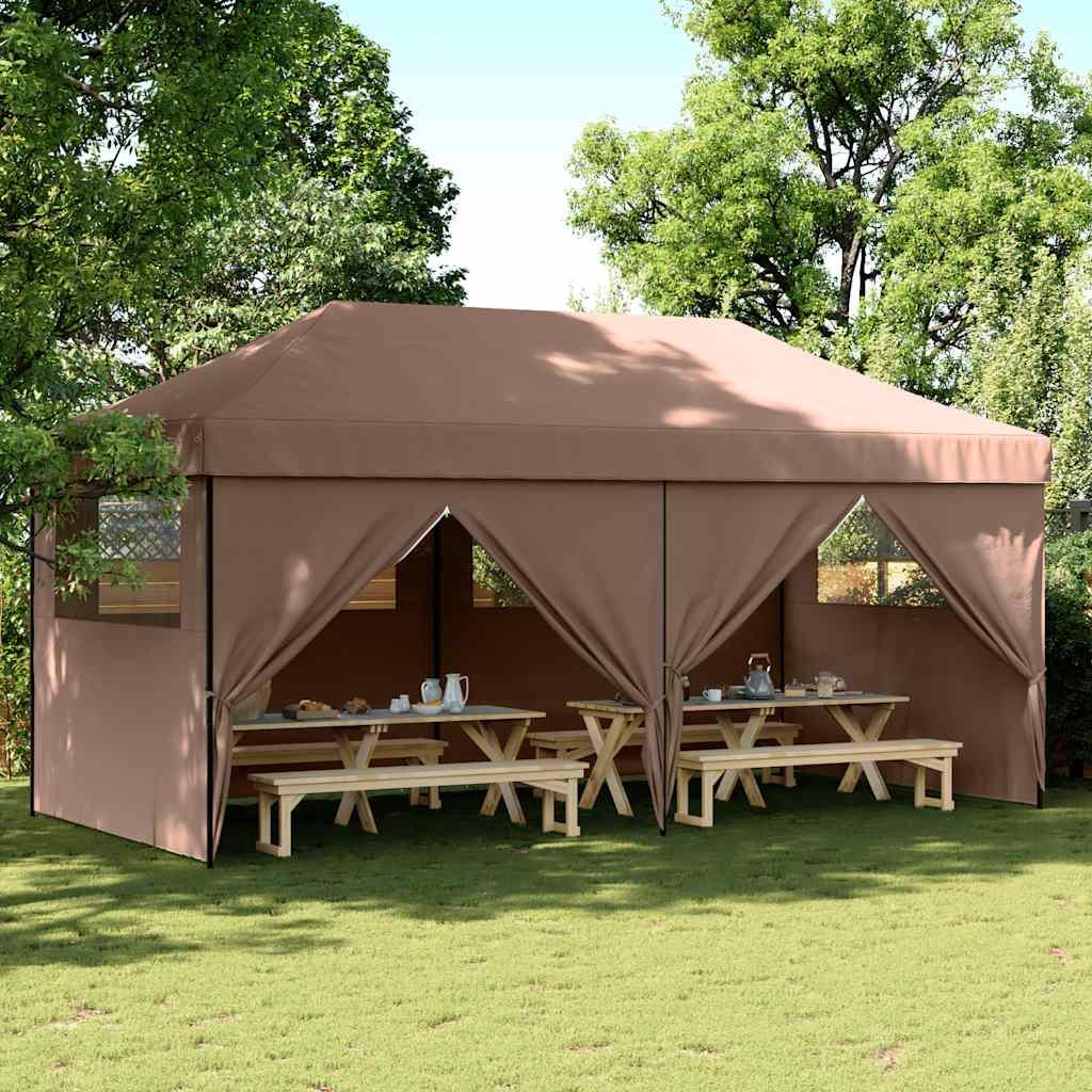 Tienda de fiesta plegable Pop-Up con 4 paredes laterales marrón