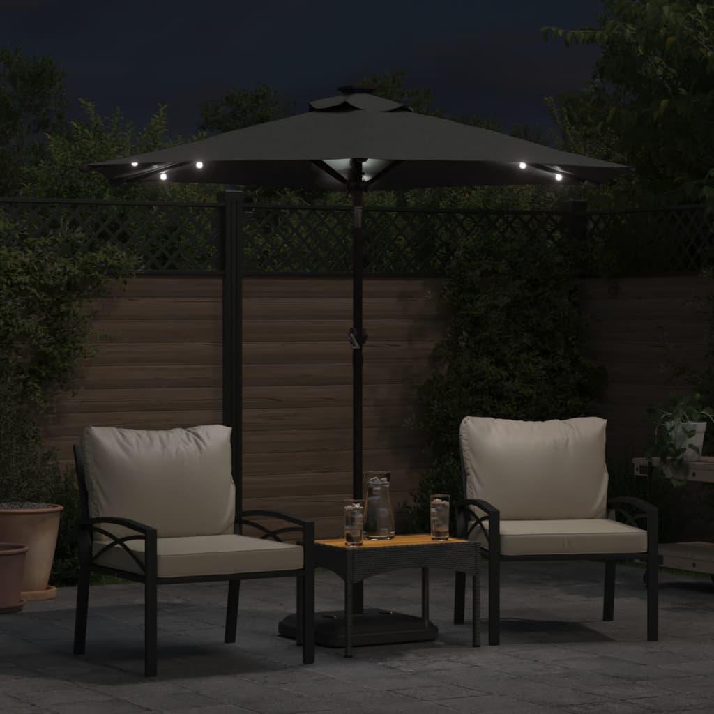 Sombrilla de jardín con LEDs poste acero marrón 269x269x235 cm