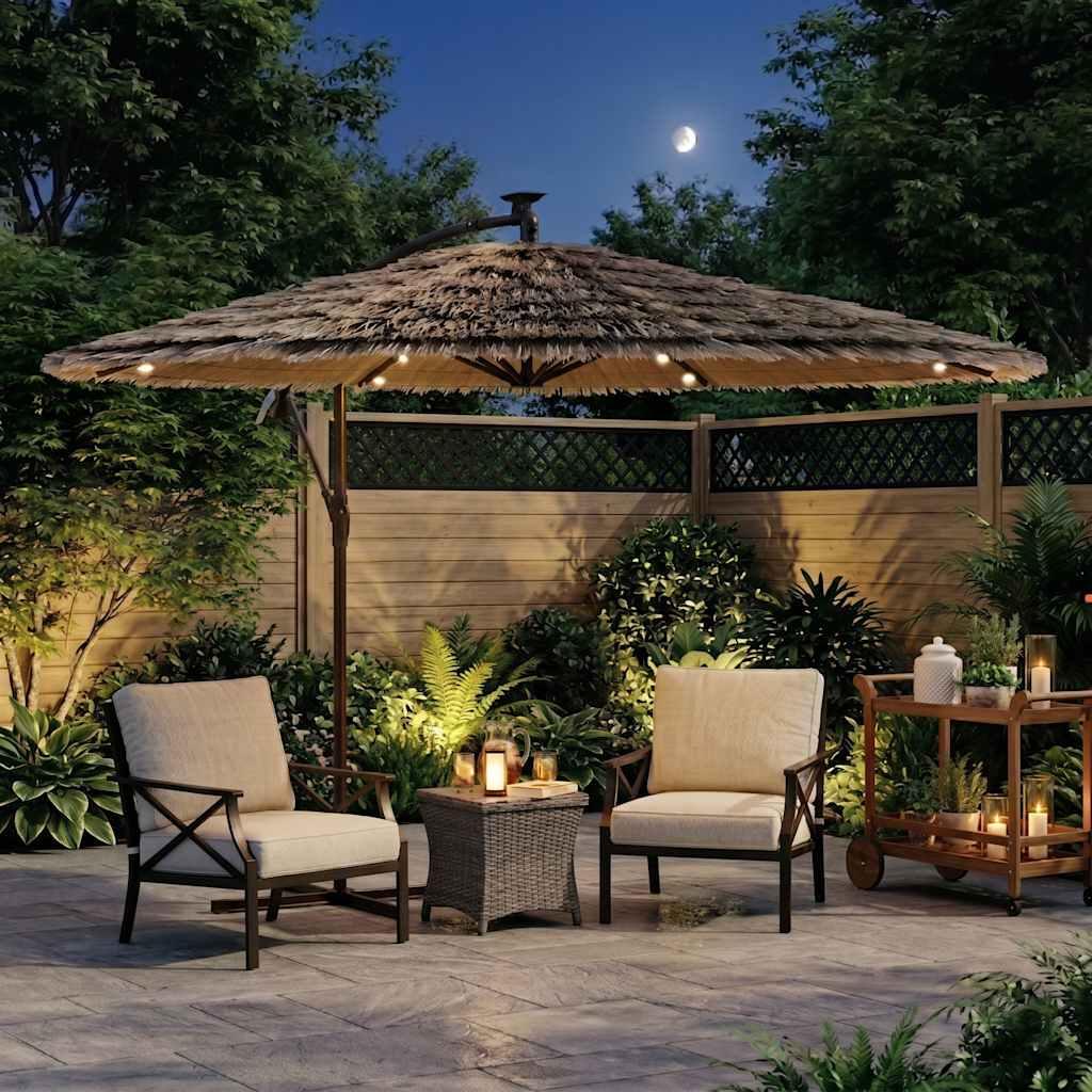 Sombrilla de jardín con LEDs poste acero marrón 269x269x235 cm