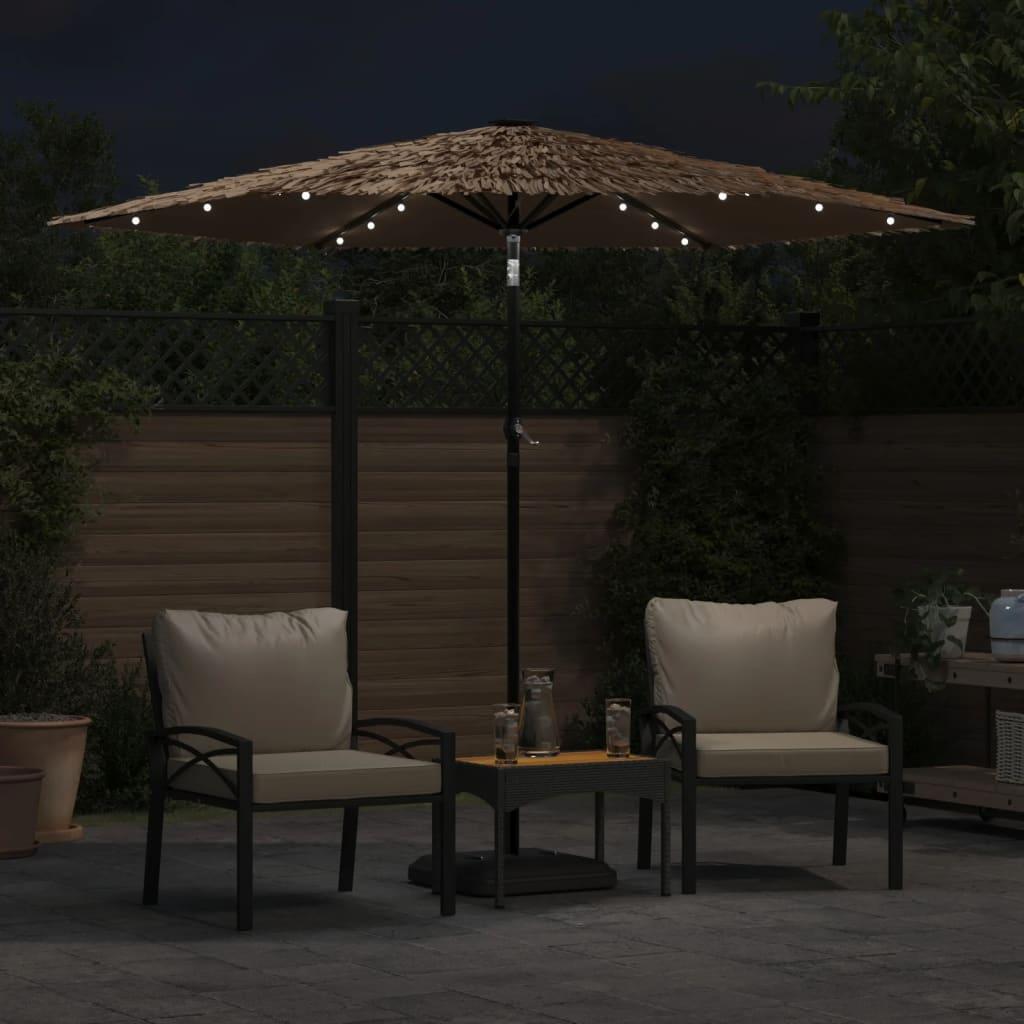 Sombrilla de jardín con LEDs poste acero marrón 269x269x235 cm