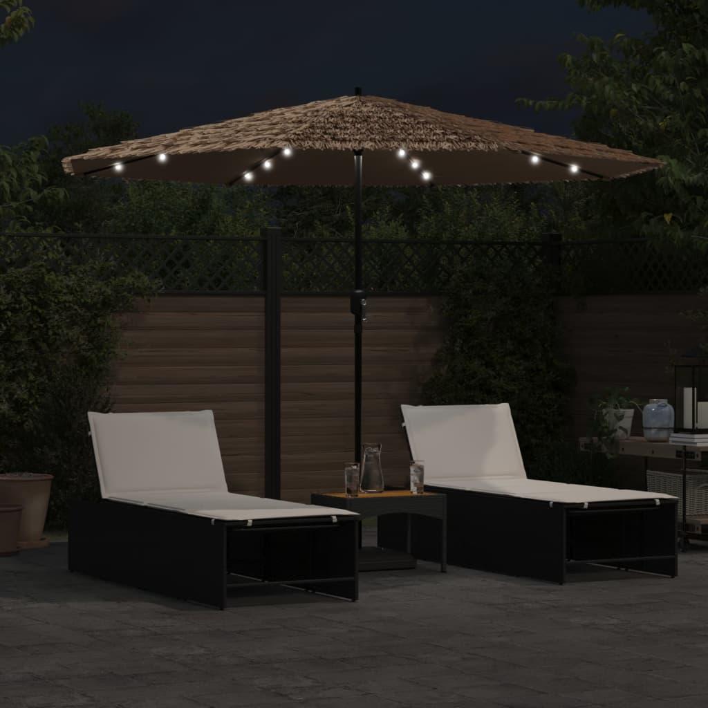 Sombrilla de jardín con LEDs poste acero marrón 269x269x235 cm