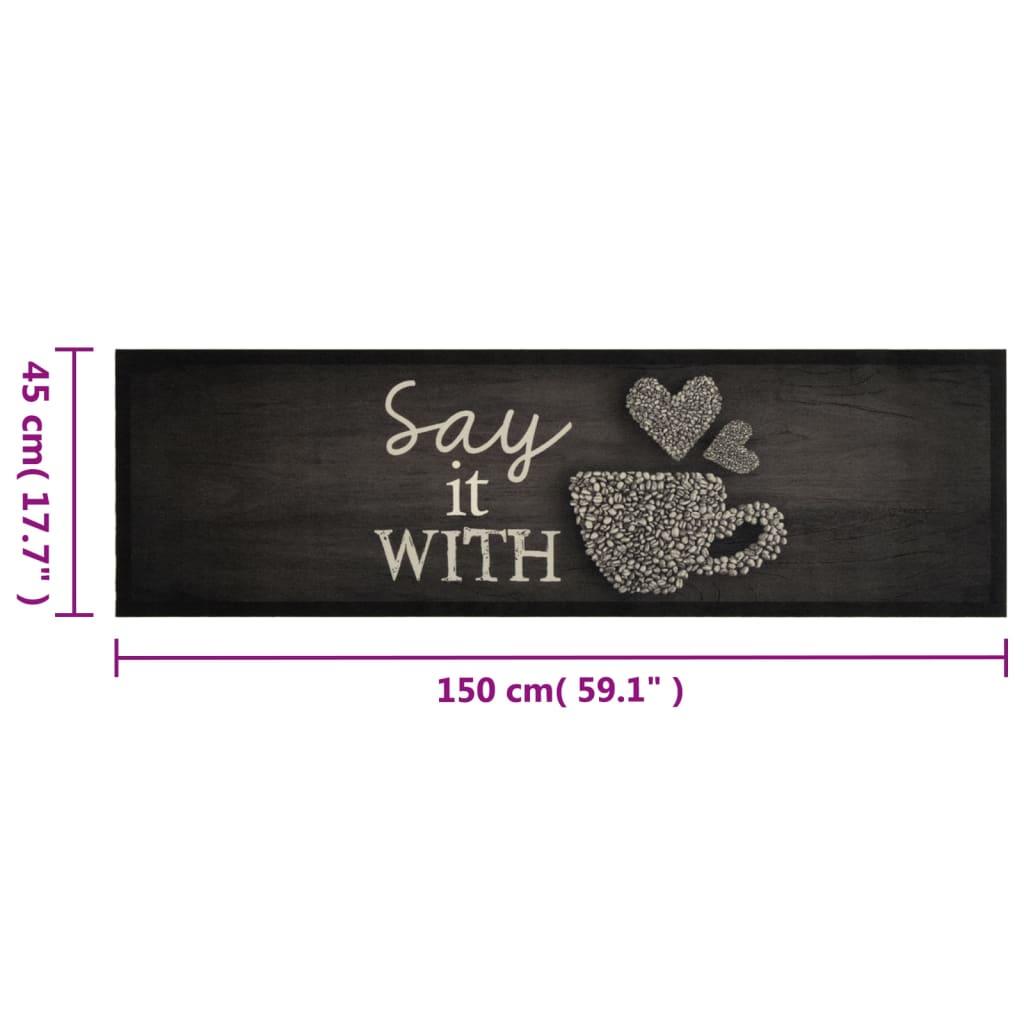 Alfombra de cocina lavable terciopelo negro taza 45x150 cm