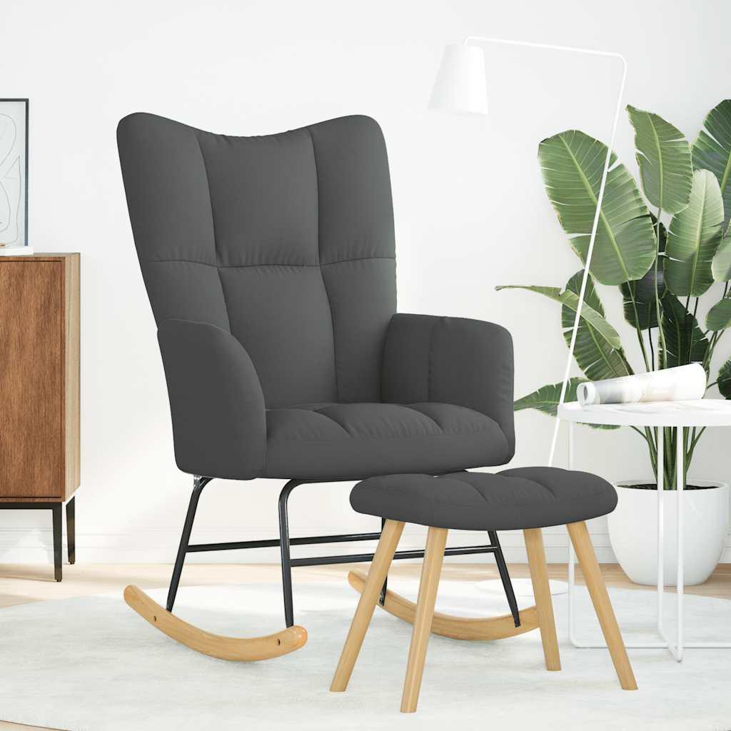 Sillón mecedora con taburete tela amarillo mostaza