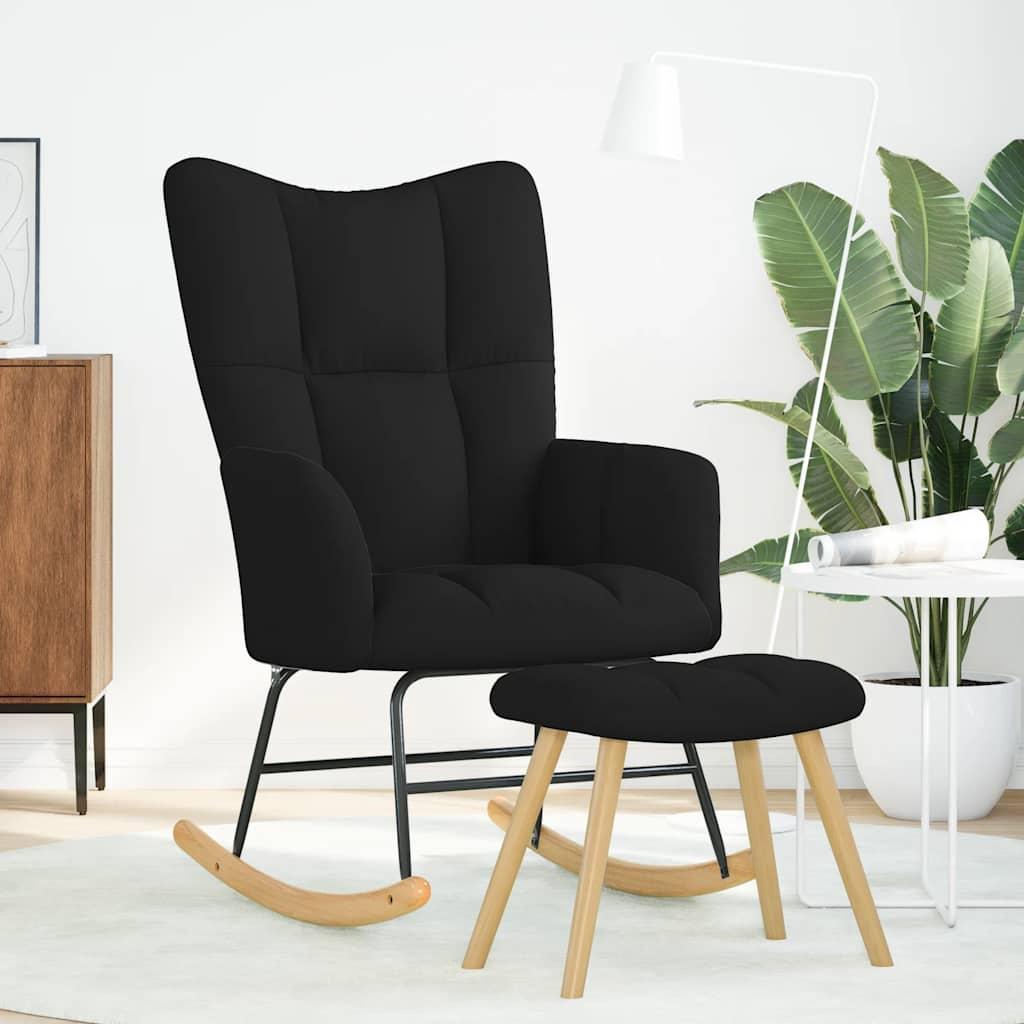 Sillón mecedora con taburete tela amarillo mostaza