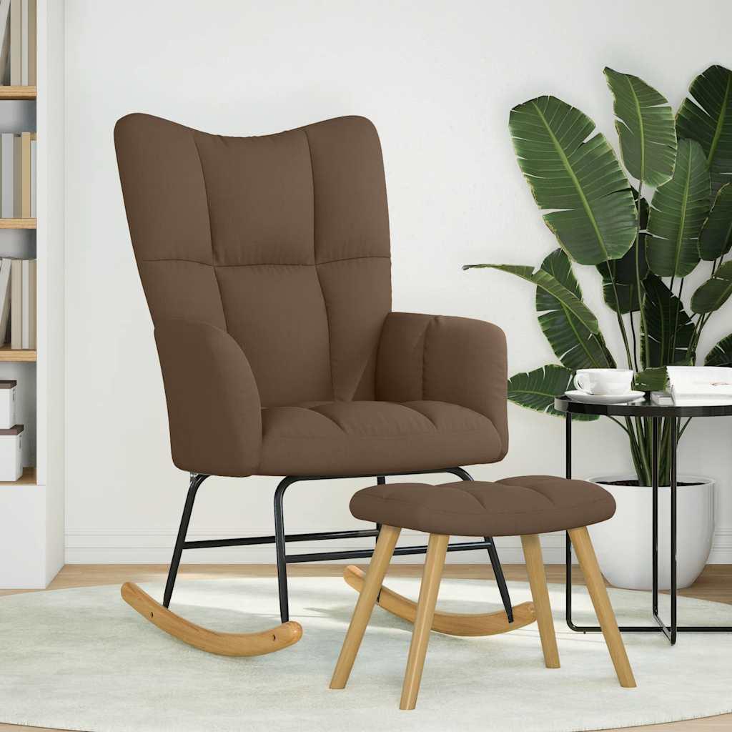Sillón mecedora con taburete tela amarillo mostaza