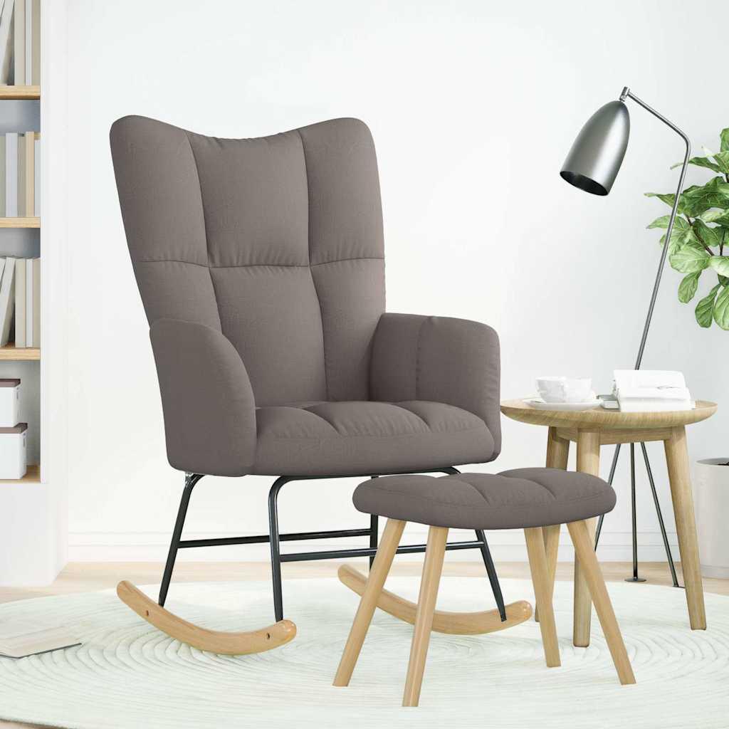 Sillón mecedora con taburete tela amarillo mostaza