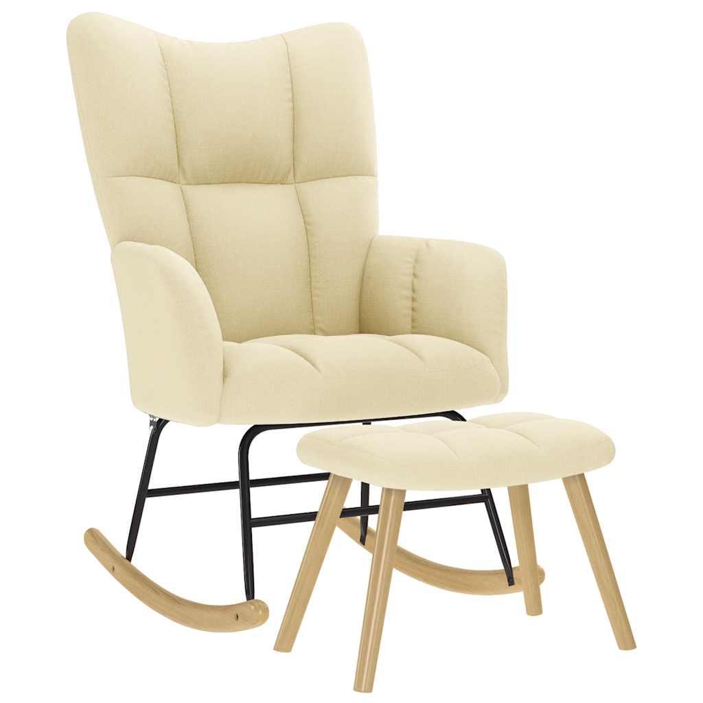 Sillón mecedora con taburete tela amarillo mostaza
