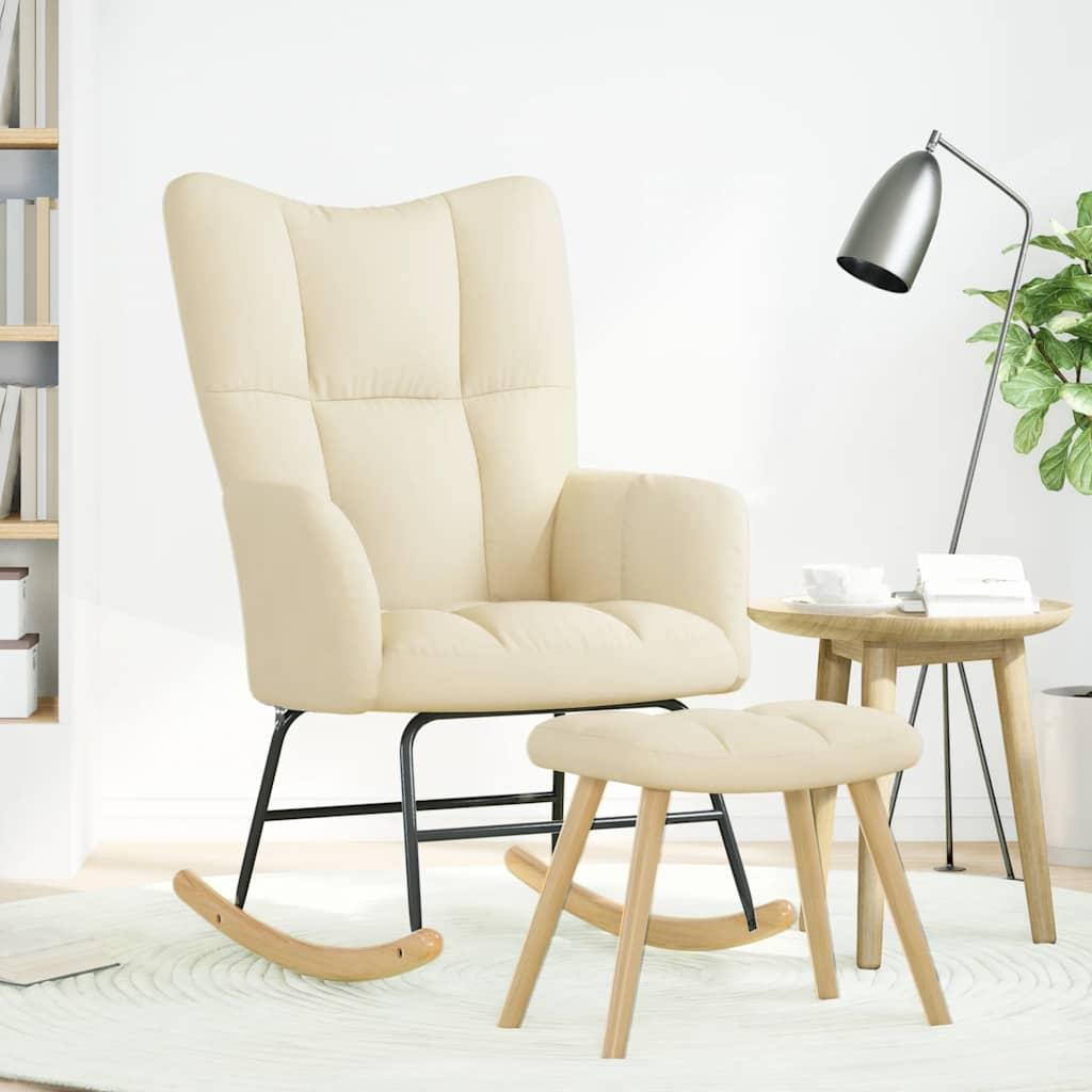 Sillón mecedora con taburete tela amarillo mostaza
