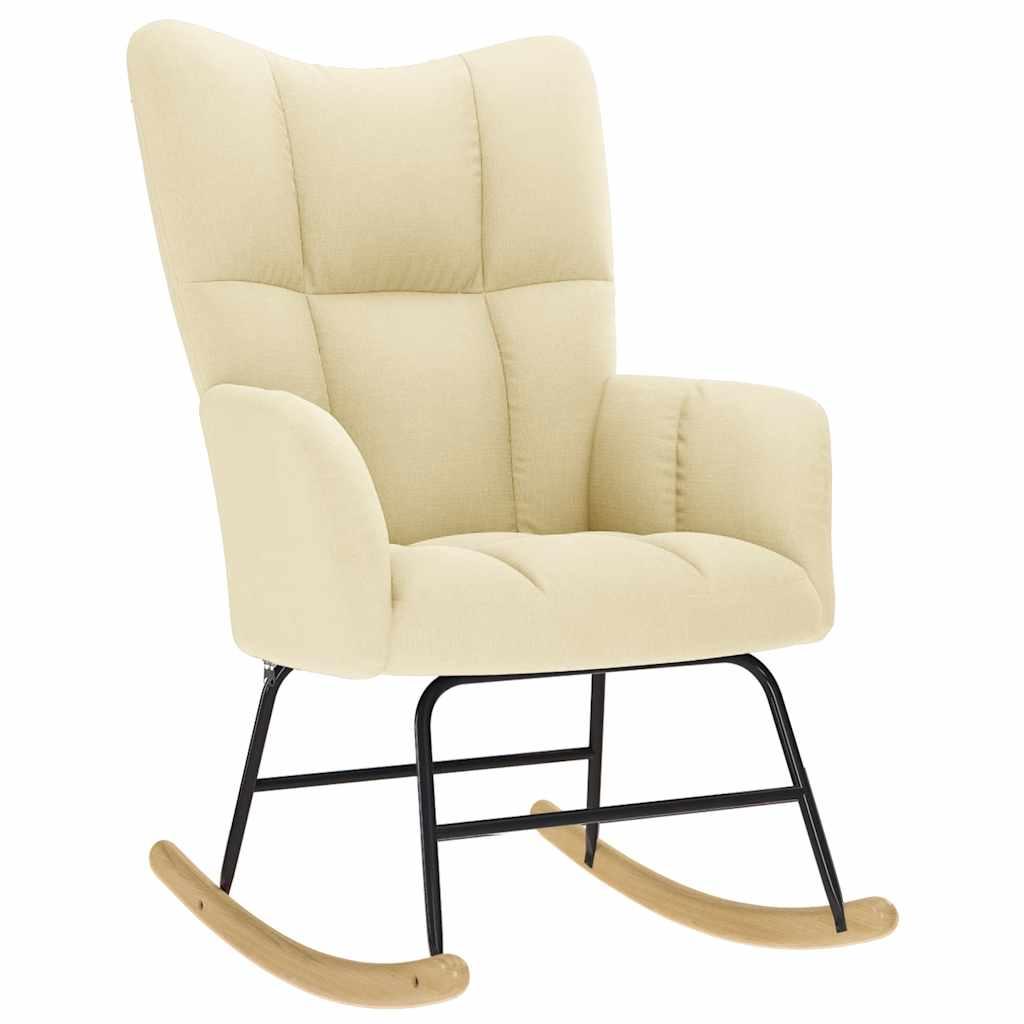 Sillón mecedora con taburete tela amarillo mostaza