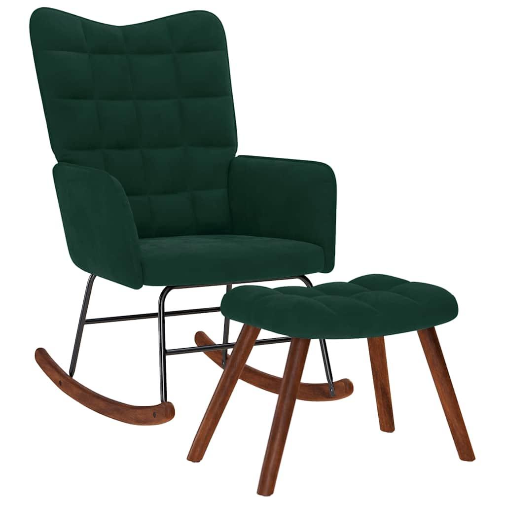 Mecedora con taburete de terciopelo verde oscuro