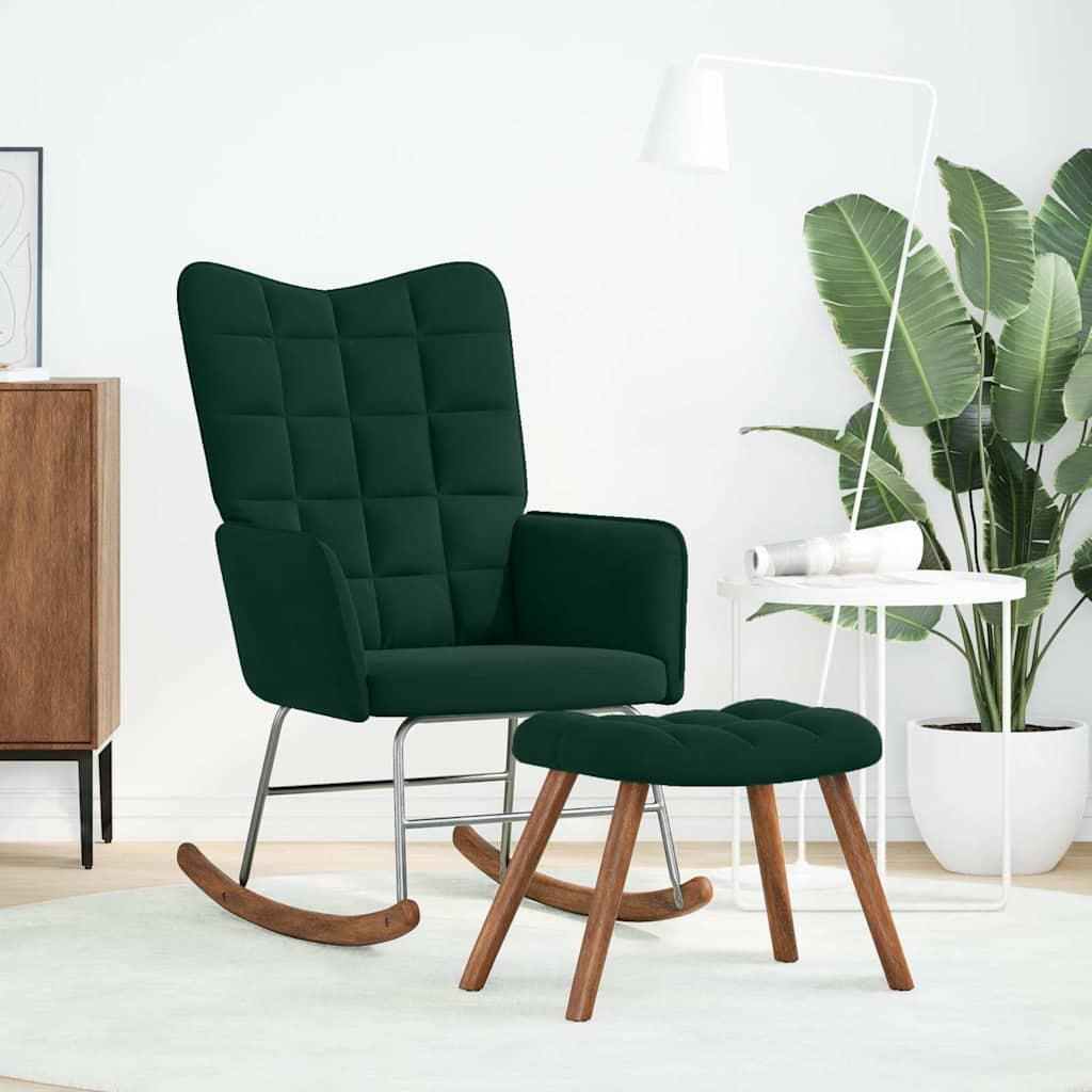 Mecedora con taburete de terciopelo verde oscuro