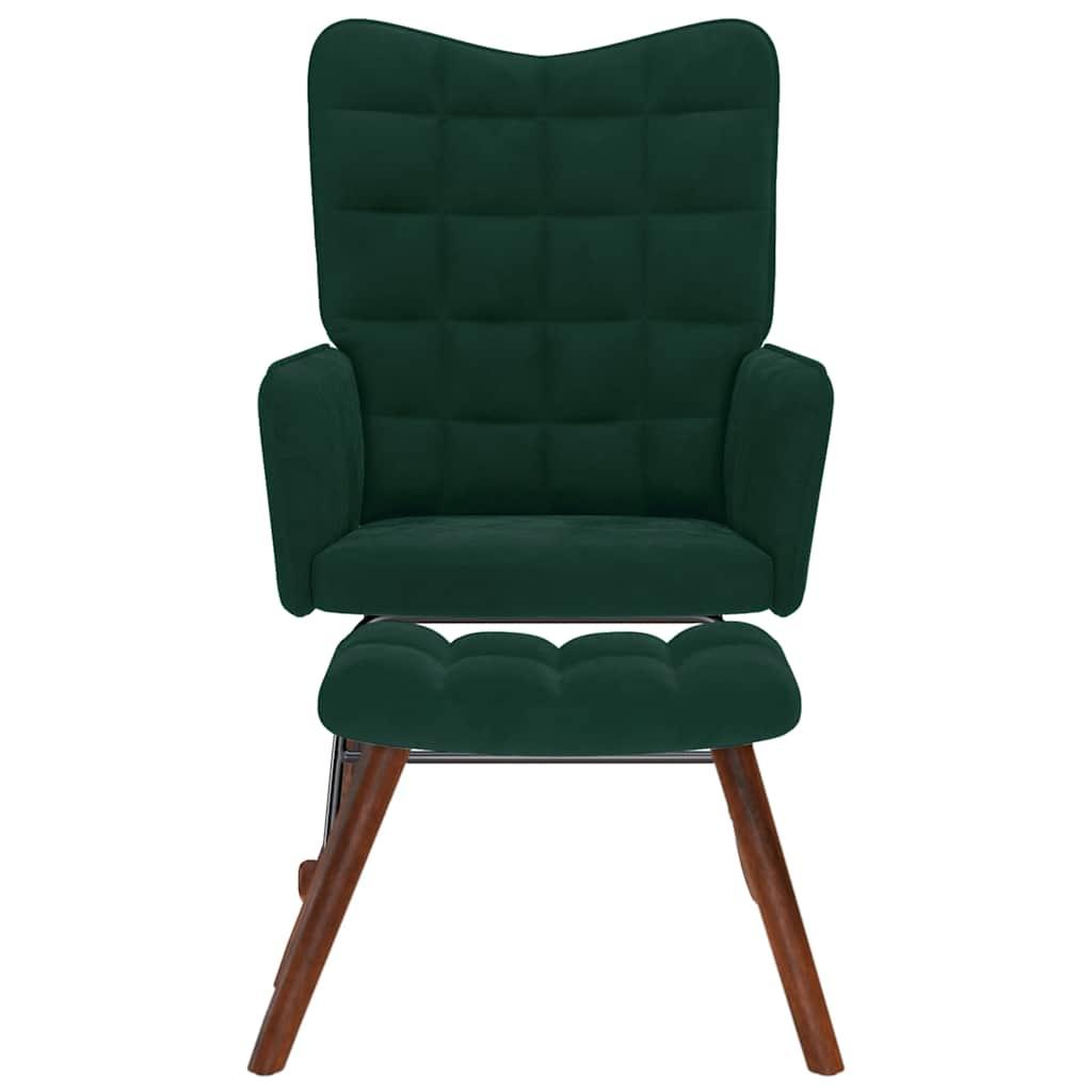Mecedora con taburete de terciopelo verde oscuro