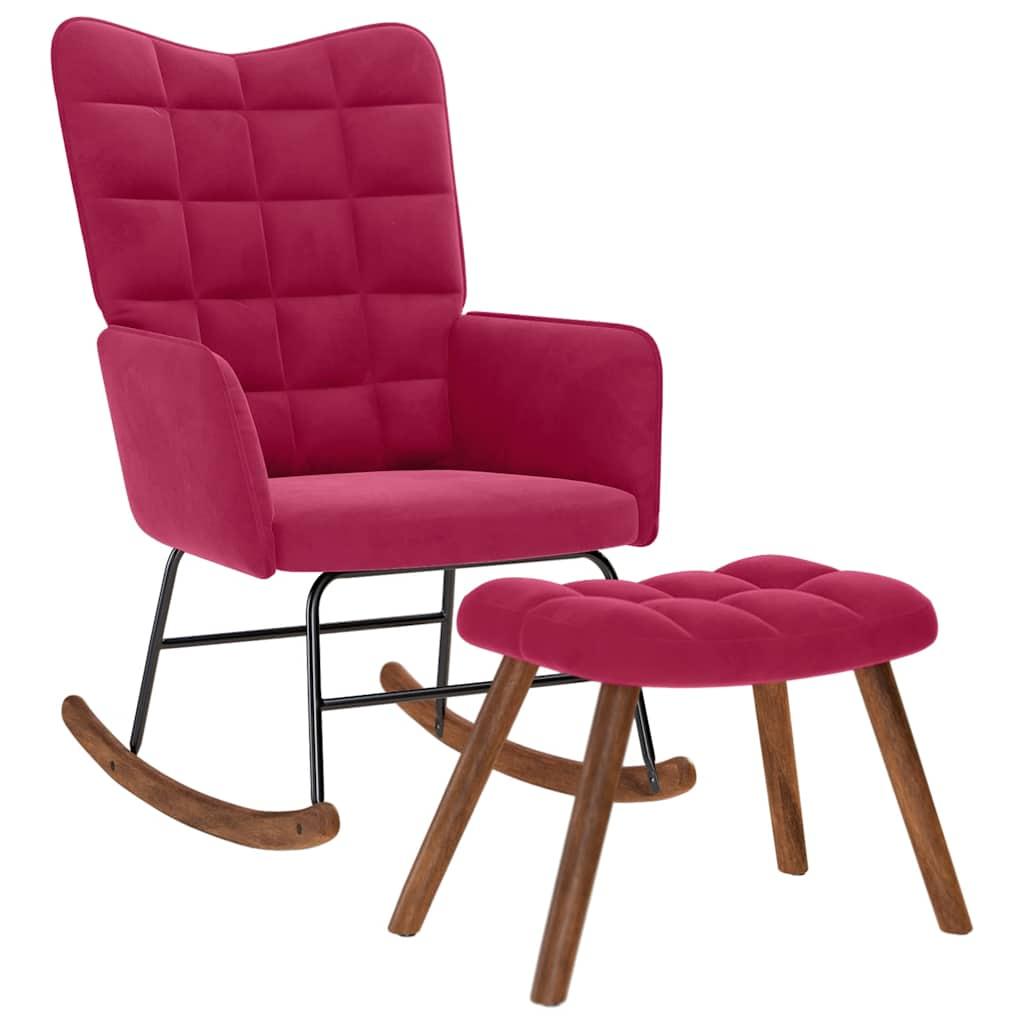Mecedora con taburete de terciopelo rojo vino