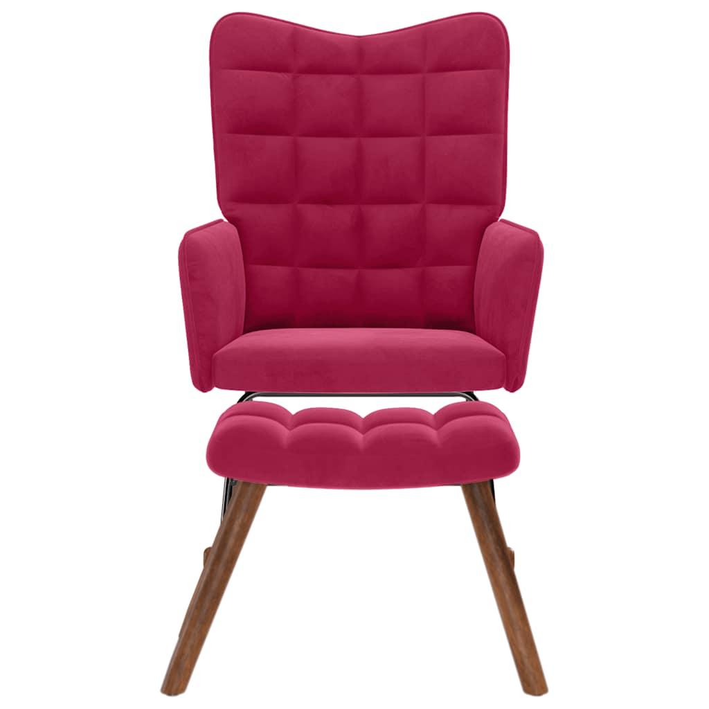 Mecedora con taburete de terciopelo rojo vino