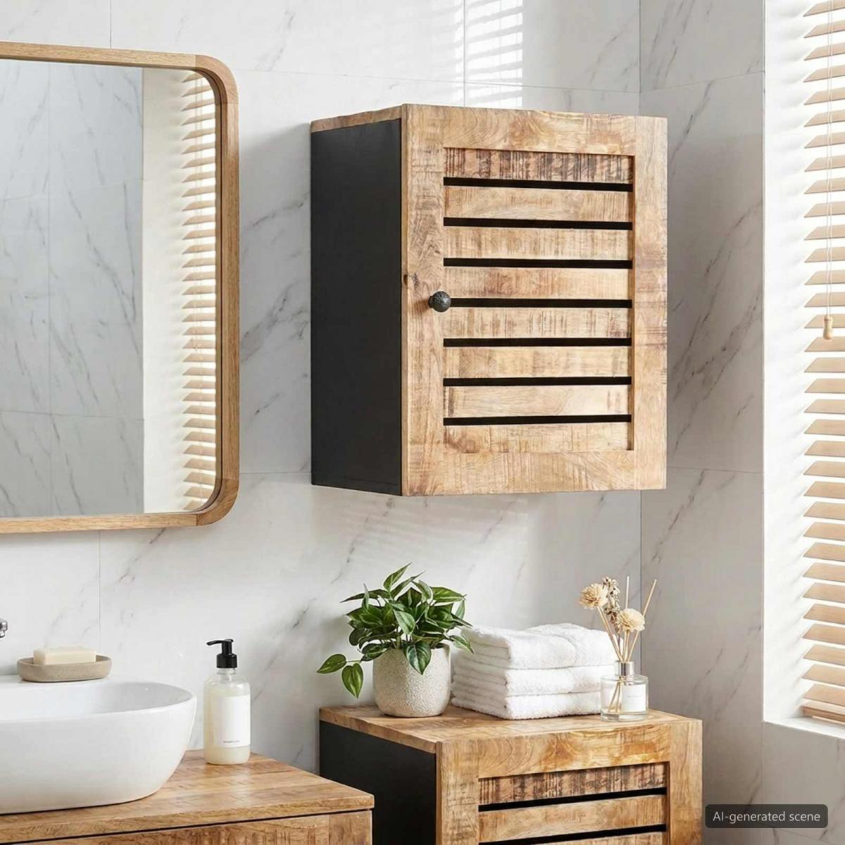 Mueble colgante con puerta Marrón y Negro 38 x 33,5 x 48 cm