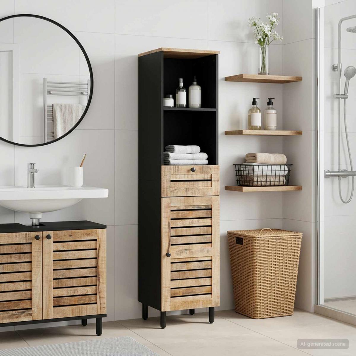 Mueble de Cuarto de Baño Marrón y Negro 38 x 33,5 x 160 cm