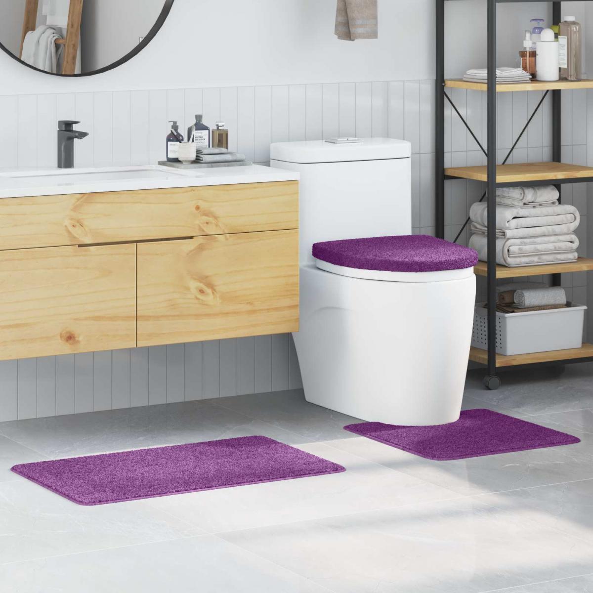 Conjunto de alfombra de baño antideslizante 3 uds. Morado PP