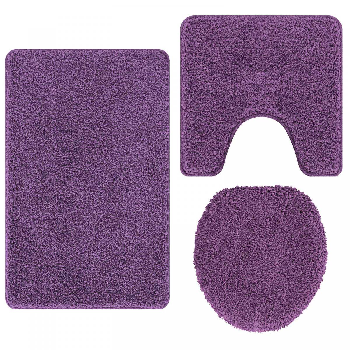 Conjunto de alfombra de baño antideslizante 3 uds. Morado PP