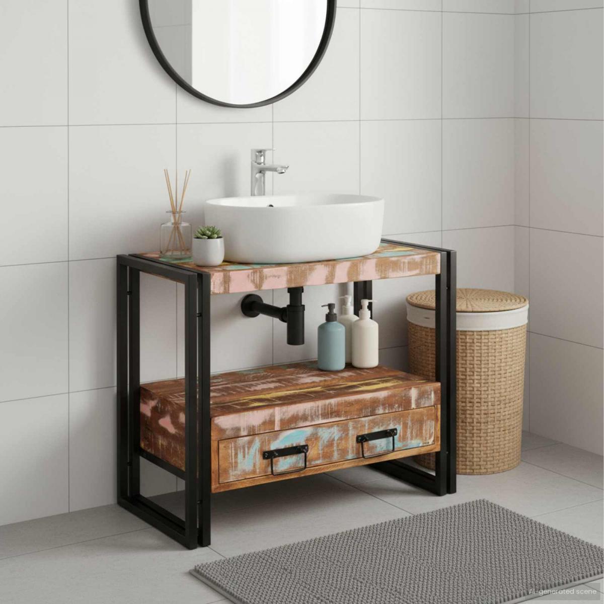 Mueble Tocador con cajón Multicolor Madera sólida recuperada