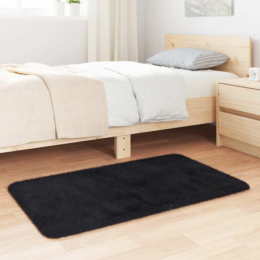 Alfombra de pelo largo NAVARRA negra de 60x100 cm, poliéster