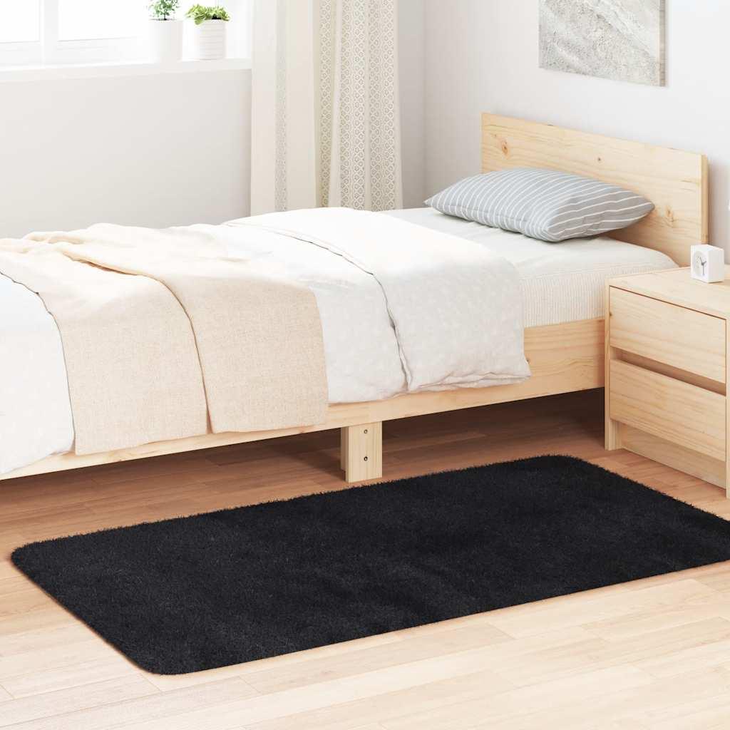 Alfombra peluda de pelo largo NAVARRA negra 80x150 cm poliéster