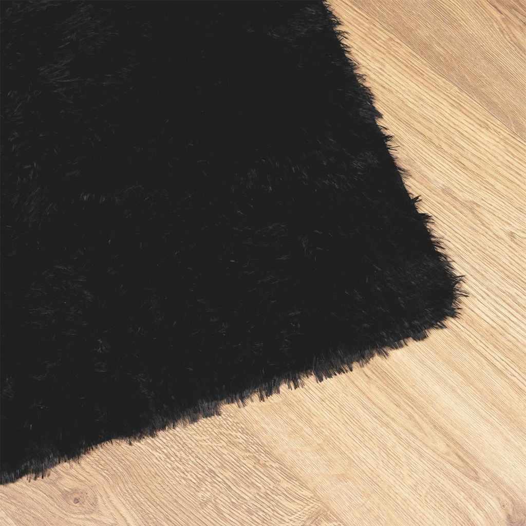 Alfombra peluda de pelo largo NAVARRA negra 80x150 cm poliéster