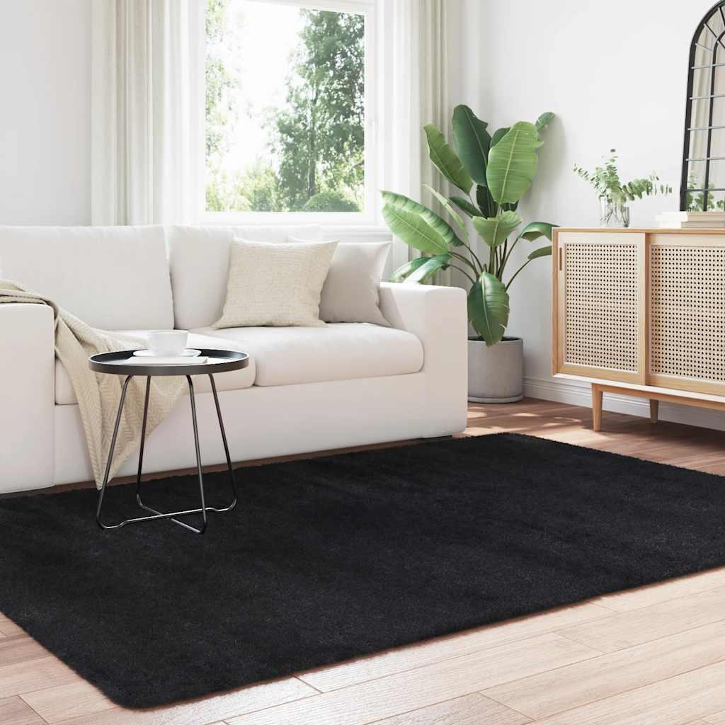 Alfombra peluda de pelo largo NAVARRA negra 80x150 cm poliéster