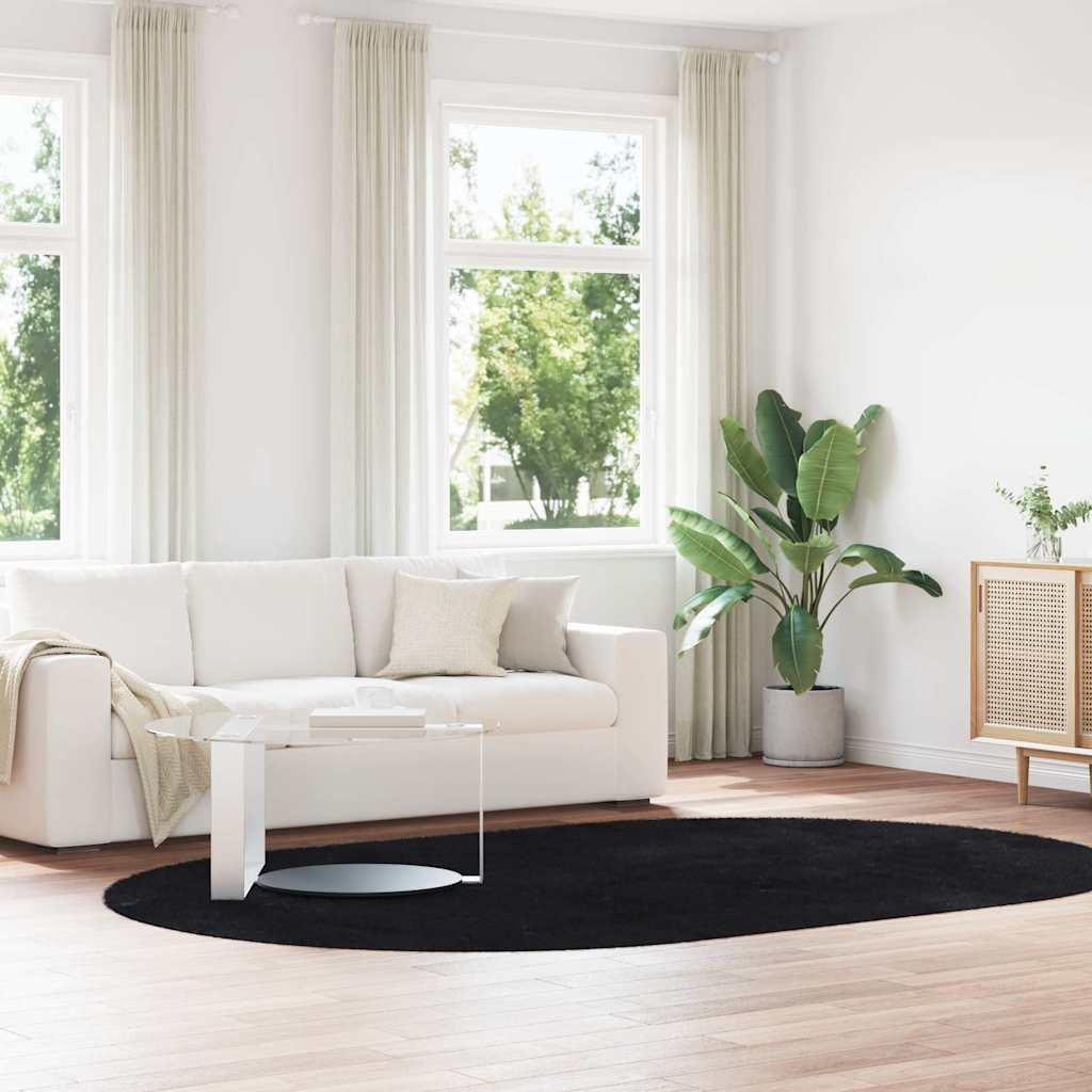 Alfombra peluda de pelo largo NAVARRA negra 80x150 cm poliéster