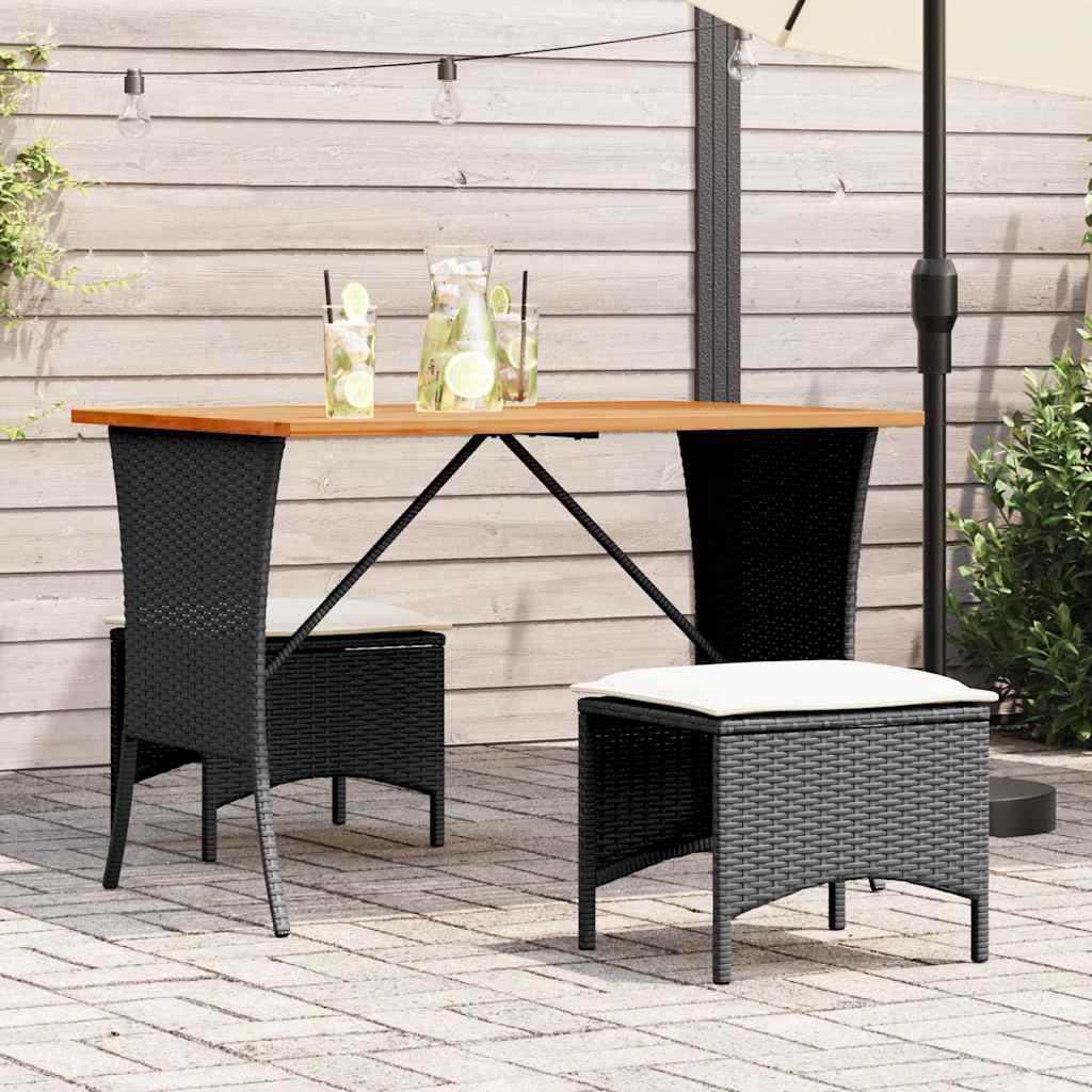 Mesa de jardín superficie de madera ratán PE negro 190x90x75 cm