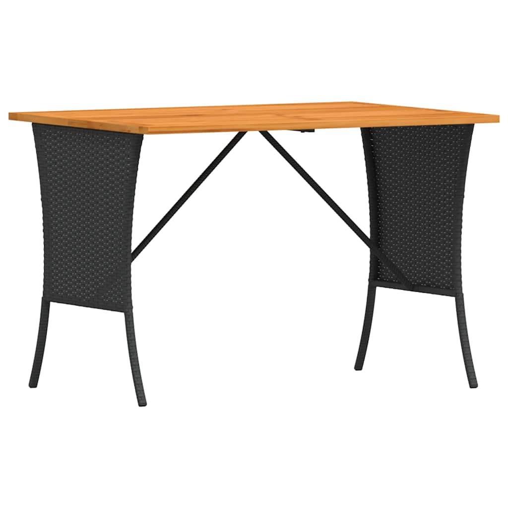 Mesa de jardín superficie de madera ratán PE negro 190x90x75 cm