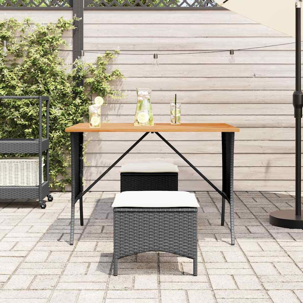 Mesa de jardín superficie de madera ratán PE negro 190x90x75 cm