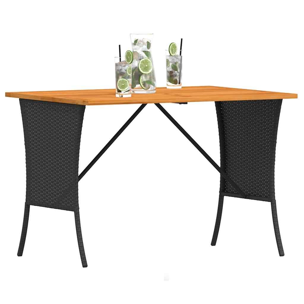 Mesa de jardín superficie de madera ratán PE negro 190x90x75 cm